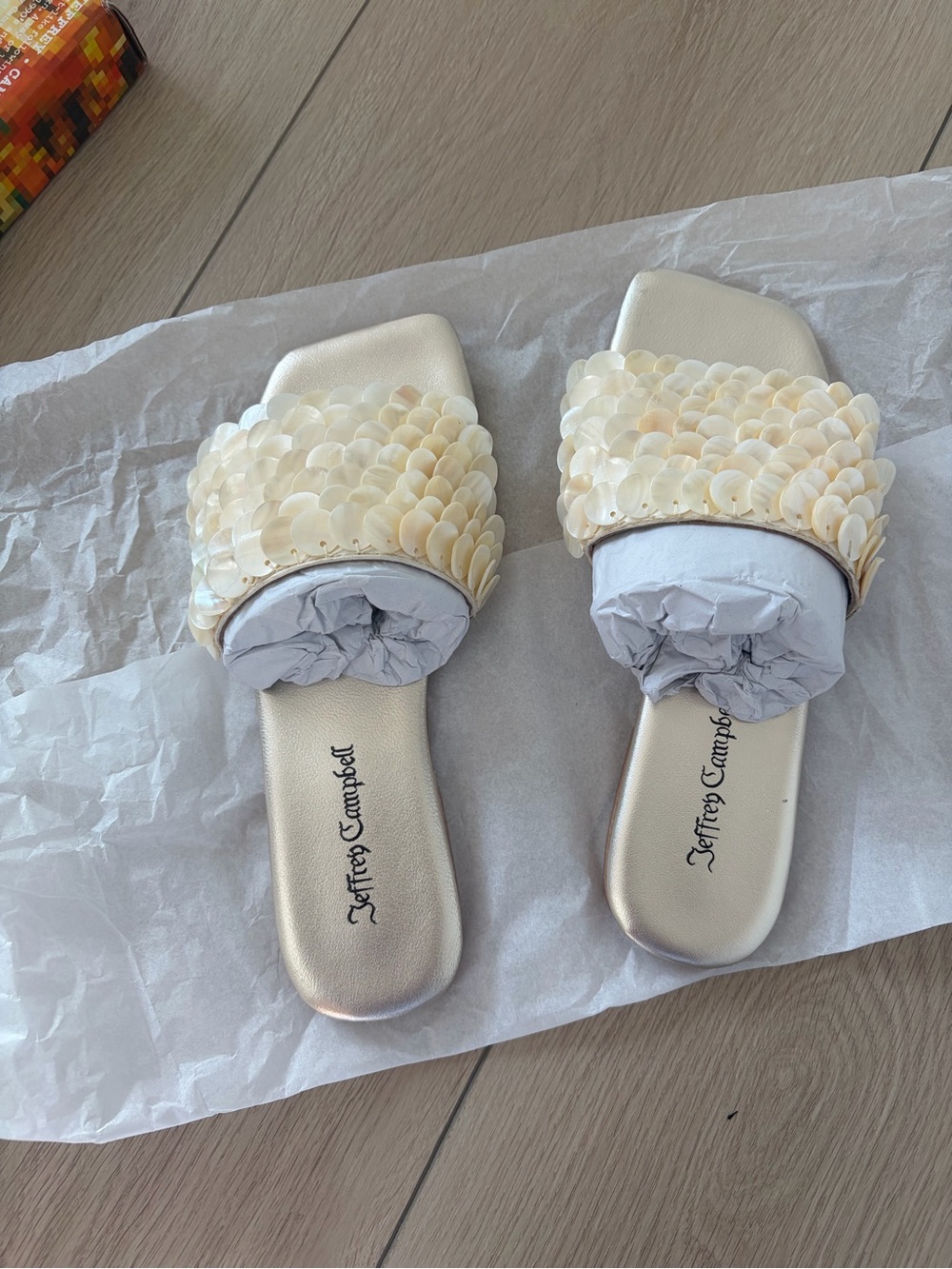 Jeffrey Campbell Cream fish scale Embellished Sandals NEVER WORN SOLD OUT ONLINE